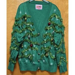 Tipsy Elves Women's Gaudy Garland Christmas   Cardigan Ugly Sweater Sz 2X